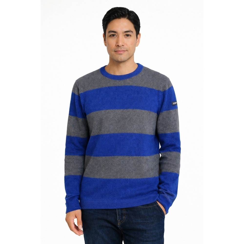 Abercrombie & Fitch Blue Gray Striped‎ Rugby Wool Sweater Men's XL Preppy Sporty